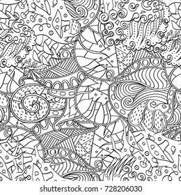 Tracery seamless pattern. Mehndi design. Ethnic monochrome binary doodle texture. Curved doodling black and white background. Vector