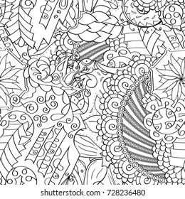 Tracery seamless pattern. Mehndi design. Ethnic monochrome binary doodle texture. Curved doodling black and white background. Vector