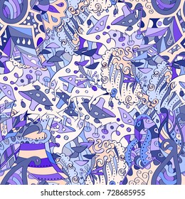 Tracery seamless pattern. Mehndi design. Ethnic colorful doodle texture. Curved doodling background. Vector