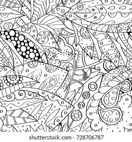 Tracery seamless pattern. Mehndi design. Ethnic monochrome binary doodle texture. Curved doodling black and white background. Vector