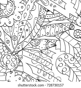 Tracery seamless pattern. Mehndi design. Ethnic monochrome binary doodle texture. Curved doodling black and white background. Vector