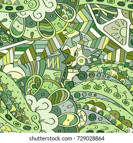 Tracery seamless pattern. Mehndi design. Ethnic colorful doodle texture. Curved doodling background. Vector