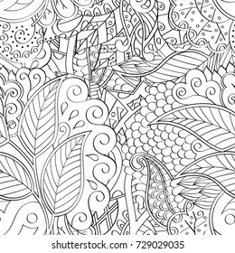 Tracery seamless pattern. Mehndi design. Ethnic monochrome binary doodle texture. Curved doodling black and white background. Vector