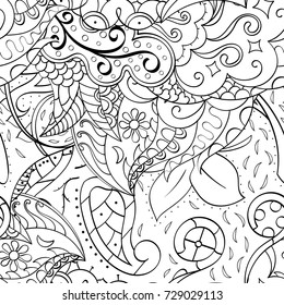 Tracery seamless pattern. Mehndi design. Ethnic monochrome binary doodle texture. Curved doodling black and white background. Vector