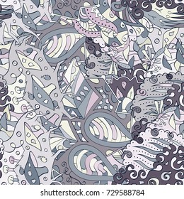 Tracery seamless pattern. Mehndi design. Ethnic colorful doodle texture. Curved doodling background. Vector