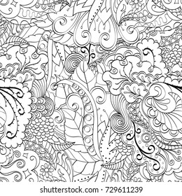 Tracery seamless pattern. Mehndi design. Ethnic monochrome binary doodle texture. Curved doodling black and white background. Vector