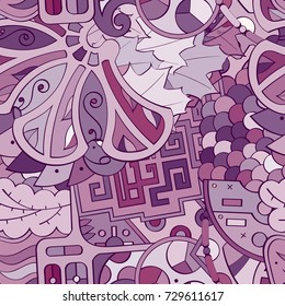 Tracery seamless pattern. Mehndi design. Ethnic colorful doodle texture. Curved doodling background. Vector