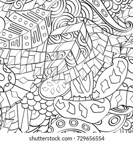 Tracery seamless pattern. Mehndi design. Ethnic monochrome binary doodle texture. Curved doodling black and white background. Vector