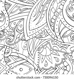 Tracery seamless pattern. Mehndi design. Ethnic monochrome binary doodle texture. Curved doodling black and white background. Vector