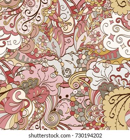 Tracery seamless pattern. Mehndi design. Ethnic colorful doodle texture. Curved doodling background. Vector