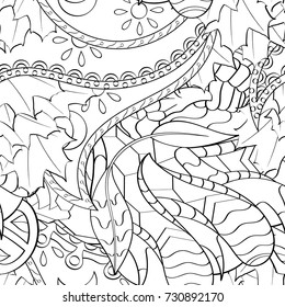 Tracery seamless pattern. Mehndi design. Ethnic monochrome binary doodle texture. Curved doodling black and white background. Vector