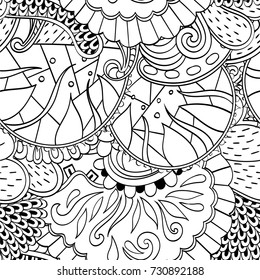 Tracery seamless pattern. Mehndi design. Ethnic monochrome binary doodle texture. Curved doodling black and white background. Vector