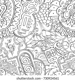 Tracery seamless pattern. Mehndi design. Ethnic monochrome binary doodle texture. Curved doodling black and white background. Vector