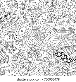 Tracery seamless pattern. Mehndi design. Ethnic monochrome binary doodle texture. Curved doodling black and white background. Vector