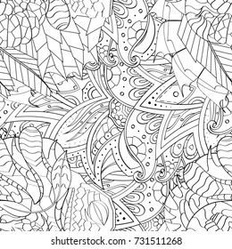 Tracery seamless pattern. Mehndi design. Ethnic monochrome binary doodle texture. Curved doodling black and white background. Vector