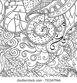 Tracery seamless pattern. Mehndi design. Ethnic monochrome binary doodle texture. Curved doodling black and white background. Vector