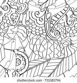 Tracery seamless pattern. Mehndi design. Ethnic monochrome binary doodle texture. Curved doodling black and white background. Vector