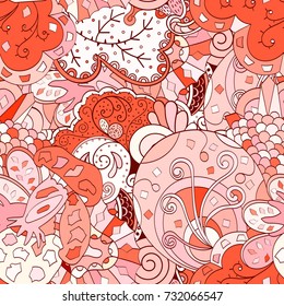 Tracery seamless pattern. Mehndi design. Ethnic colorful doodle texture. Curved doodling background. Vector