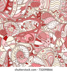 Tracery seamless pattern. Mehndi design. Ethnic colorful doodle texture. Curved doodling background. Vector