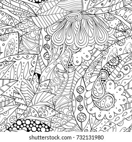 Tracery seamless pattern. Mehndi design. Ethnic monochrome binary doodle texture. Curved doodling black and white background. Vector