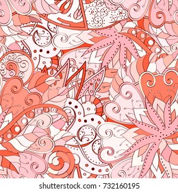 Tracery seamless pattern. Mehndi design. Ethnic colorful doodle texture. Curved doodling background. Vector
