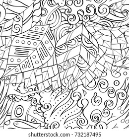 Tracery seamless pattern. Mehndi design. Ethnic monochrome binary doodle texture. Curved doodling black and white background. Vector