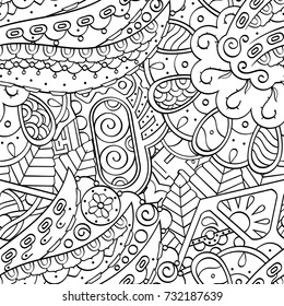 Tracery seamless pattern. Mehndi design. Ethnic monochrome binary doodle texture. Curved doodling black and white background. Vector