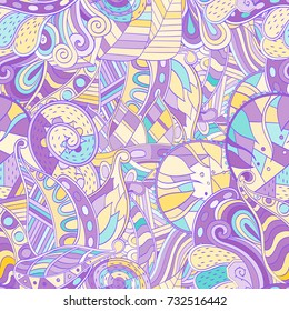 Tracery seamless pattern. Mehndi design. Ethnic colorful doodle texture. Curved doodling background. Vector