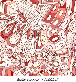 Tracery seamless pattern. Mehndi design. Ethnic colorful doodle texture. Curved doodling background. Vector