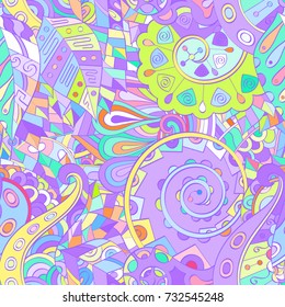 Tracery seamless pattern. Mehndi design. Ethnic colorful doodle texture. Curved doodling background. Vector