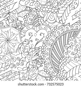 Tracery seamless pattern. Mehndi design. Ethnic monochrome binary doodle texture. Curved doodling black and white background. Vector