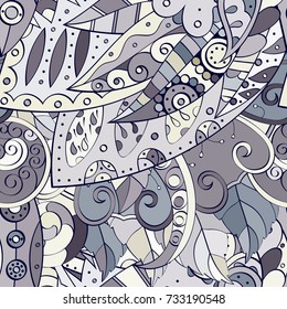 Tracery seamless pattern. Mehndi design. Ethnic colorful doodle texture. Curved doodling background. Vector