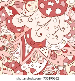 Tracery seamless pattern. Mehndi design. Ethnic colorful doodle texture. Curved doodling background. Vector