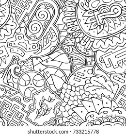 Tracery seamless pattern. Mehndi design. Ethnic monochrome binary doodle texture. Curved doodling black and white background. Vector
