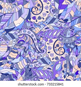 Tracery seamless pattern. Mehndi design. Ethnic colorful doodle texture. Curved doodling background. Vector