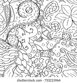Tracery seamless pattern. Mehndi design. Ethnic monochrome binary doodle texture. Curved doodling black and white background. Vector
