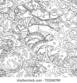 Tracery seamless pattern. Mehndi design. Ethnic monochrome binary doodle texture. Curved doodling black and white background. Vector