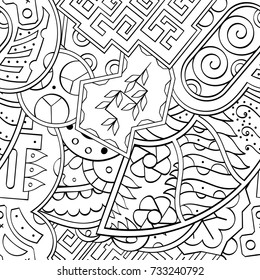 Tracery seamless pattern. Mehndi design. Ethnic monochrome binary doodle texture. Curved doodling black and white background. Vector