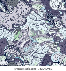 Tracery seamless pattern. Mehndi design. Ethnic colorful doodle texture. Curved doodling background. Vector
