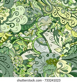 Tracery seamless pattern. Mehndi design. Ethnic colorful doodle texture. Curved doodling background. Vector