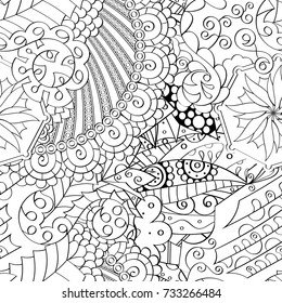 Tracery seamless pattern. Mehndi design. Ethnic monochrome binary doodle texture. Curved doodling black and white background. Vector