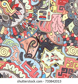 Tracery seamless pattern. Mehndi design. Ethnic colorful doodle texture. Curved doodling background. Vector