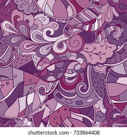 Tracery seamless pattern. Mehndi design. Ethnic colorful doodle texture. Curved doodling background. Vector