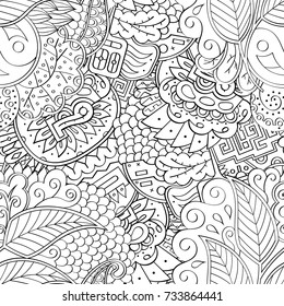 Tracery seamless pattern. Mehndi design. Ethnic monochrome binary doodle texture. Curved doodling black and white background. Vector