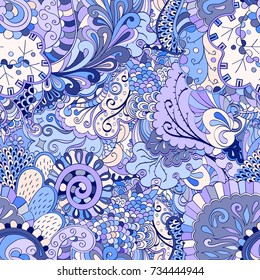 Tracery seamless pattern. Mehndi design. Ethnic colorful doodle texture. Curved doodling background. Vector