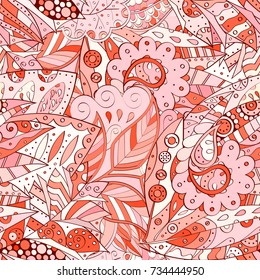 Tracery seamless pattern. Mehndi design. Ethnic colorful doodle texture. Curved doodling background. Vector
