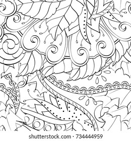 Tracery seamless pattern. Mehndi design. Ethnic monochrome binary doodle texture. Curved doodling black and white background. Vector