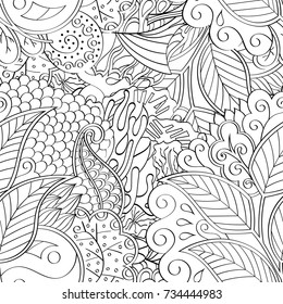Tracery seamless pattern. Mehndi design. Ethnic monochrome binary doodle texture. Curved doodling black and white background. Vector
