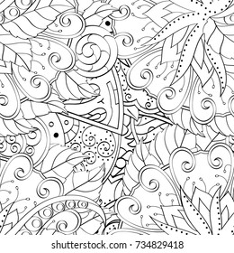 Tracery seamless pattern. Mehndi design. Ethnic monochrome binary doodle texture. Curved doodling black and white background. Vector