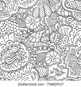 Tracery seamless pattern. Mehndi design. Ethnic monochrome binary doodle texture. Curved doodling black and white background. Vector